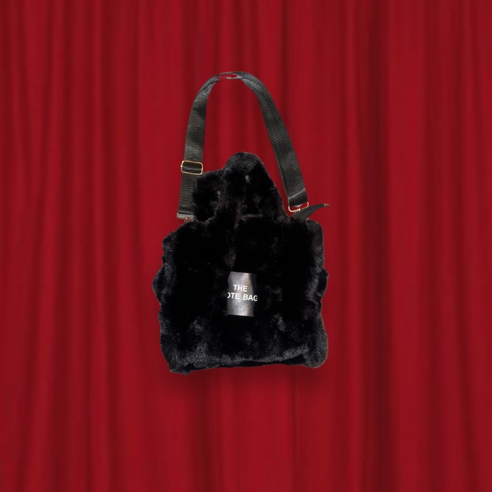black furry mini tote bag